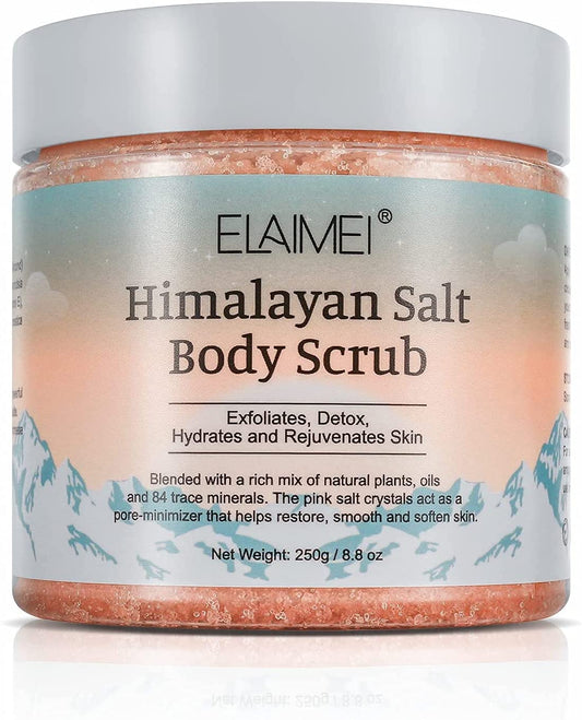 Elaimei Premium Himalayan Salt Body Scrub with Lychee Oil Natural Exfoliating Salt Scrub for Acne, Cellulite, Deep Cleansing, Scars, Wrinkles, Exfoliate and Moisturize Skin