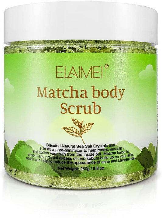 Elaimei Matcha Body Scrub - 100% Natural Green Tea Face Body & Foot Scrub with Dead Sea Salt Exfoliator Moisturizes, Nourishes and Smoother Skin