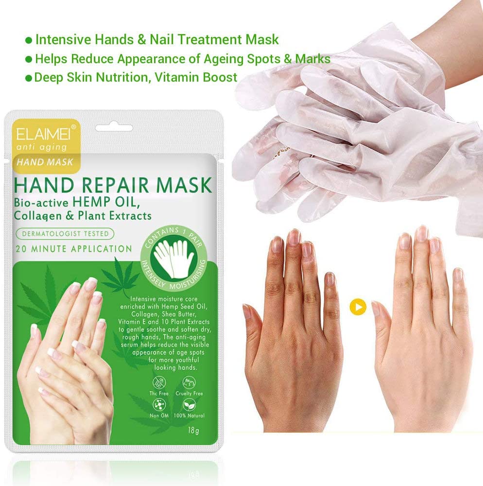 Elaimei Moisturising Hand Repair Mask with Bio-Active Hemp Oil , Rich Multi-Vitamin Blend, Serum, Collagen and Shea Butter