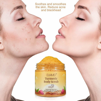 Elaimei Turmeric Body Scrub with Dead Sea Salt Moisturizing Nourishing Skin Anti-Aging Skin Exfoliating Detox for Reducing Pores, Clearing Acne, Smoothing, and Soothing Skin