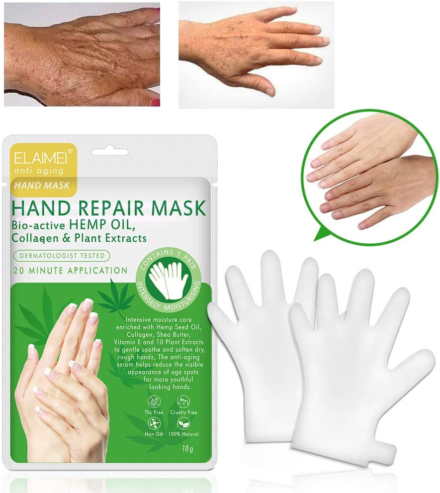 Elaimei Moisturising Hand Repair Mask with Bio-Active Hemp Oil , Rich Multi-Vitamin Blend, Serum, Collagen and Shea Butter