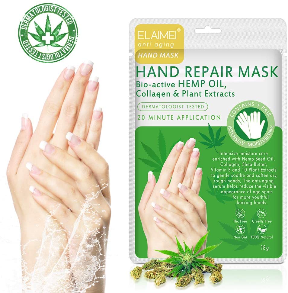 Elaimei Moisturising Hand Repair Mask with Bio-Active Hemp Oil , Rich Multi-Vitamin Blend, Serum, Collagen and Shea Butter