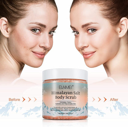 Elaimei Premium Himalayan Salt Body Scrub with Lychee Oil Natural Exfoliating Salt Scrub for Acne, Cellulite, Deep Cleansing, Scars, Wrinkles, Exfoliate and Moisturize Skin
